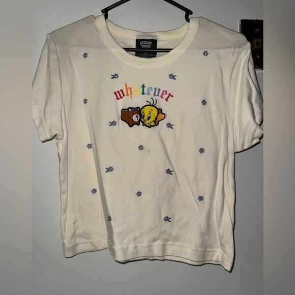 Teddy Fresh Tops - Teddy Fresh Looney Tunes Cream Tee with Bear and Tweety Bird Design *stained*